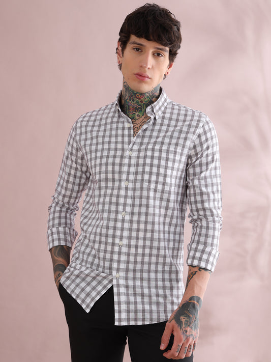 MAROON COTTON LINEN CHECKED SHIRT