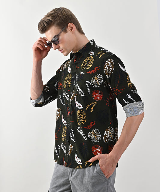 Corduroy Green Printed Shirt
