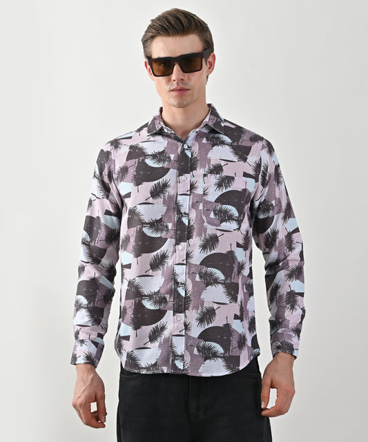 Dobby Brown Printed Shirt