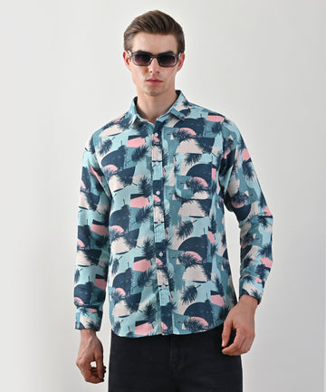 Dobby Blue Printed Shirt