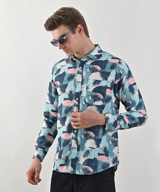 Dobby Blue Printed Shirt