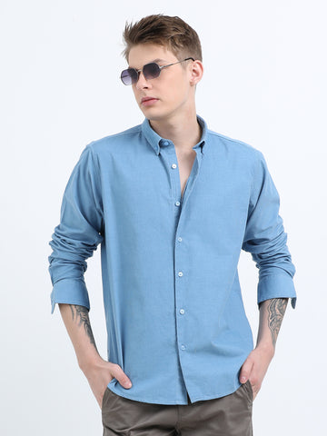 CORDUROY FULL SLEEVE PLAIN AIR FORCE BLUE SHIRT