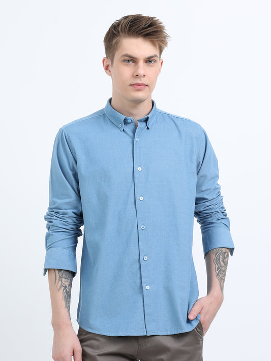 CORDUROY FULL SLEEVE PLAIN AIR FORCE BLUE SHIRT