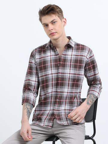 OXFORD CHECKERED MARRON SHIRT