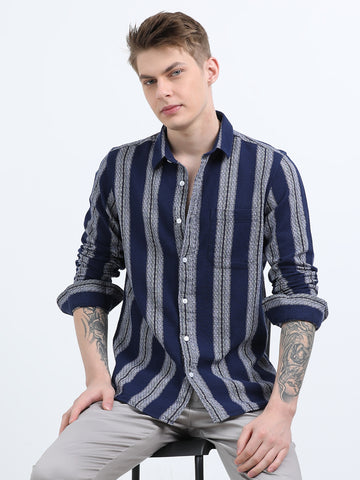 DOBBY STRIPED BLUE SHIRT