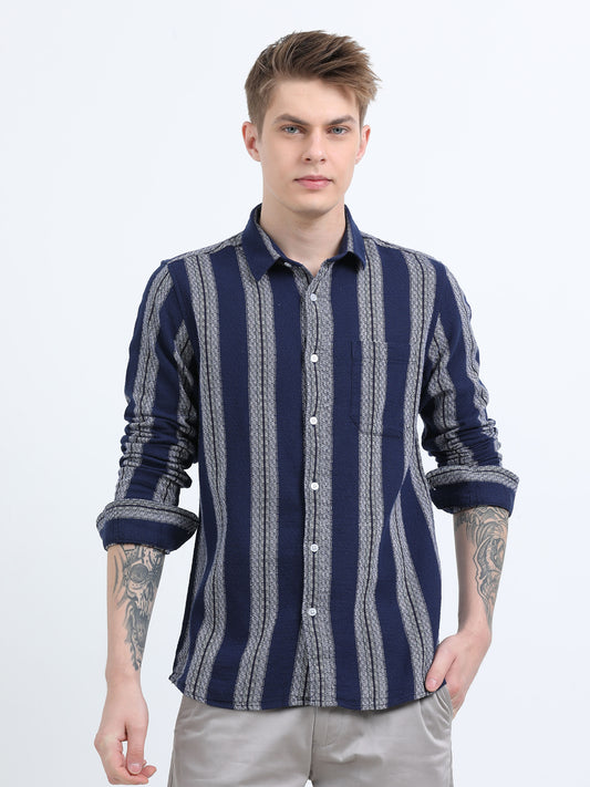 DOBBY STRIPED BLUE SHIRT