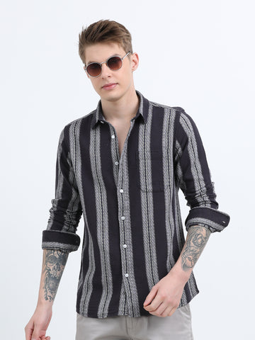 DOBBY STRIPED GRAY SHIRT