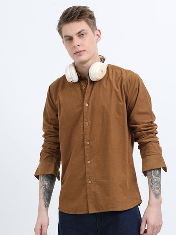 CORDUROY FULL SLEEVE PLAIN KHAKI SHIRT