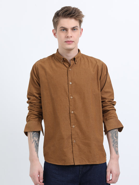 CORDUROY FULL SLEEVE PLAIN KHAKI SHIRT