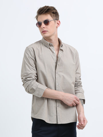 CORDUROY FULL SLEEVE PLAIN BEIGE SHIRT