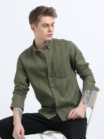 DOBBY PLAIN OLIVE SHIRT