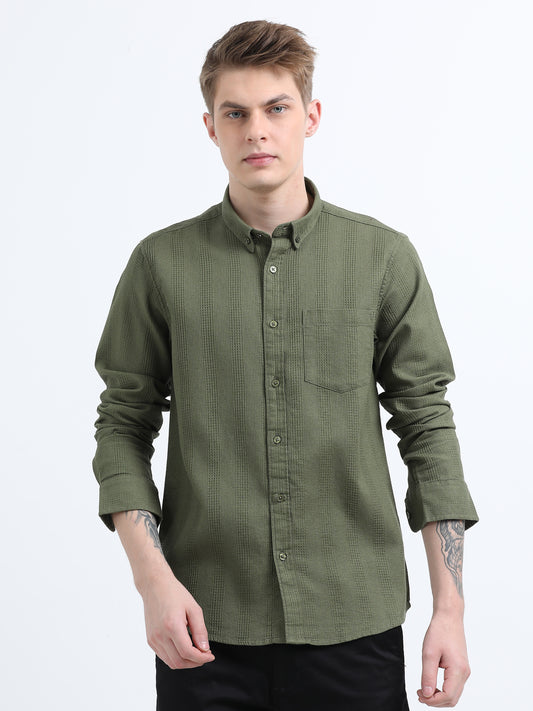 DOBBY PLAIN OLIVE SHIRT