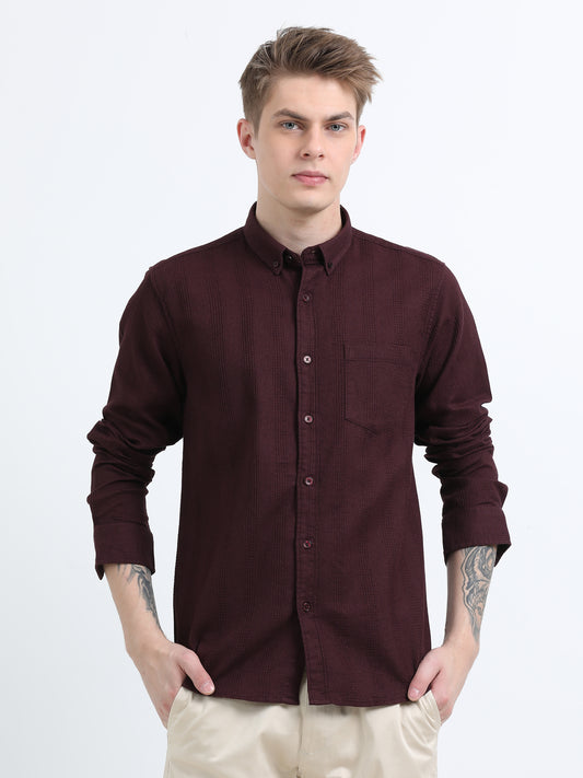 DOBBY MAROON PLAIN  SHIRT