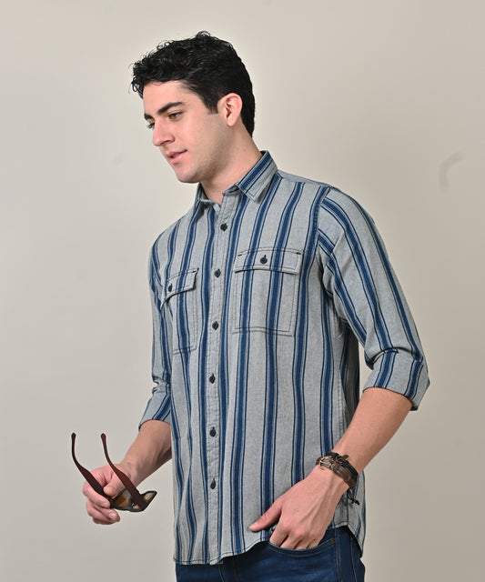 Mid Blue Indigo Stripes Shirt