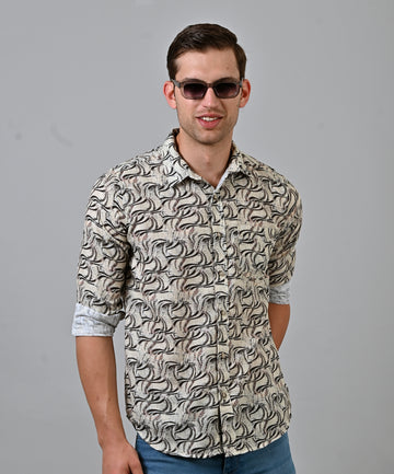 Beige Crochet Printed Shirt
