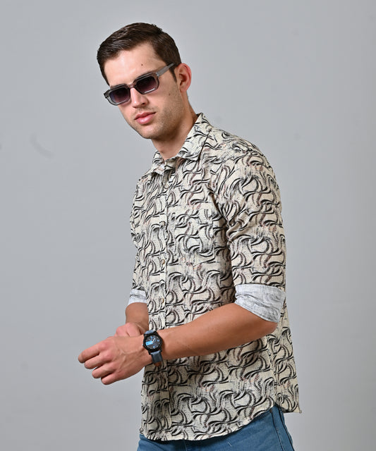 Beige Crochet Printed Shirt