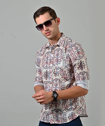 Beige Crochet Printed Shirt