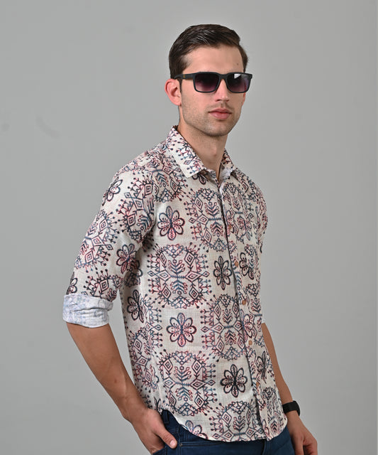 Beige Crochet Printed Shirt