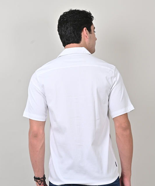 Dobby Plain Half Sleeve White Shirt