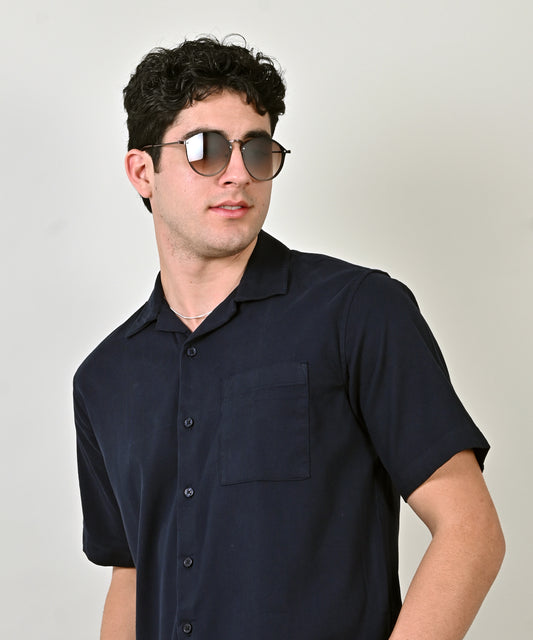 Dobby Plain Half Sleeve Blue Shirt