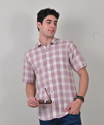 Oxford Dobby Half Sleeve Pink Checkered Shirt