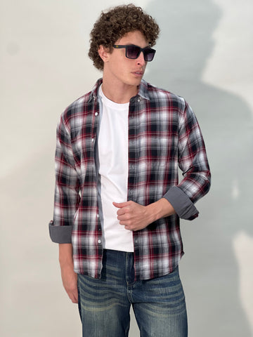 CHECKERED DOUBLE CLOTH MAROON SHIRT