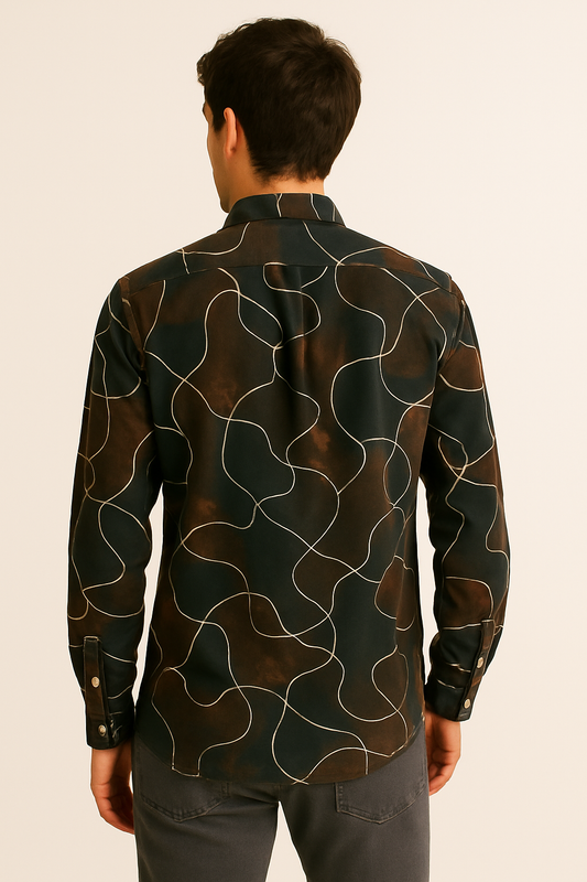 COTTON LINEN DIGITAL PRINT BROWN SHIRT