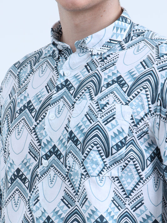 LINEN GREEN DIGITAL PRINT SHIRT