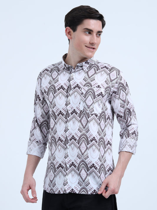 LINEN BROWN DIGITAL PRINT SHIRT