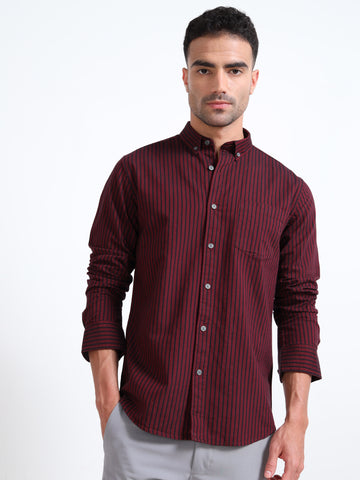 DYED OXFORD MAROON STRIPED SHIRT