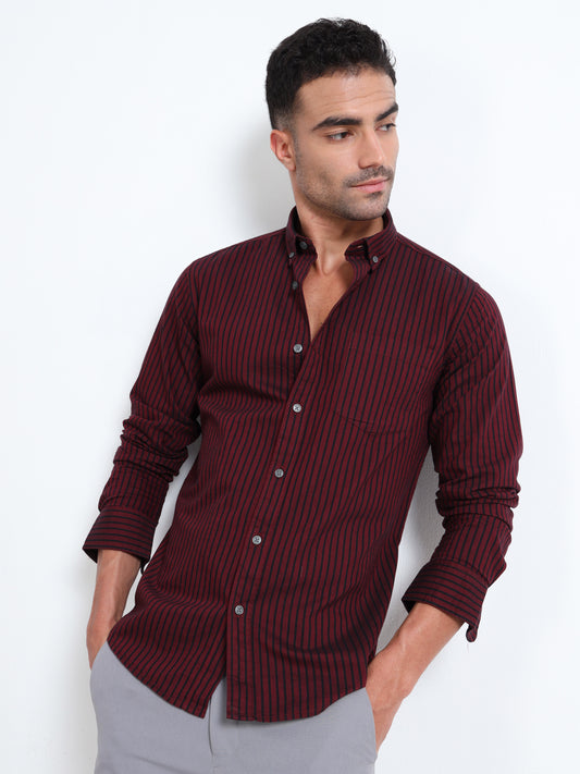 DYED OXFORD MAROON STRIPED SHIRT