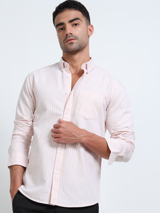 YARN DYED OXFORD ORANGE STRIPED SHIRT
