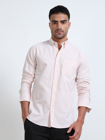 YARN DYED OXFORD ORANGE STRIPED SHIRT