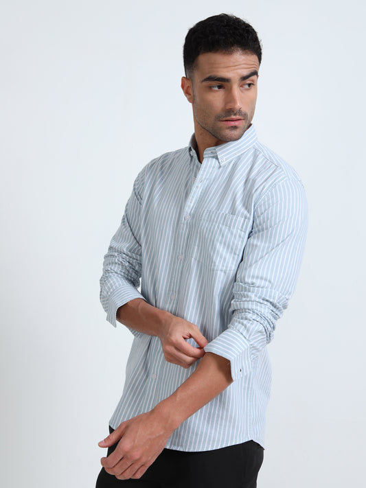 YARN DYED OXFORD GREEN STRIPED SHIRT