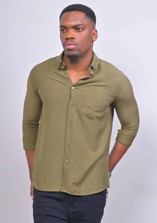 OLIVE IMPORTED PLAIN CASUAL SHIRT