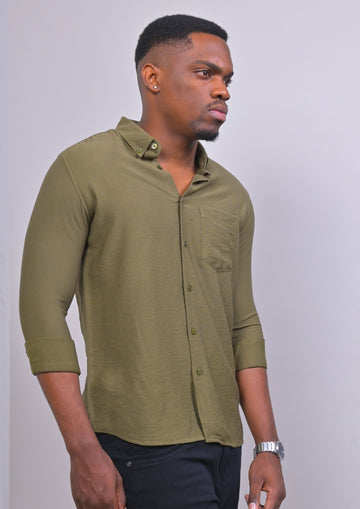 OLIVE IMPORTED PLAIN CASUAL SHIRT