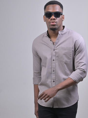 MANDARIN COLLAR DOBBY PLAIN SHIRT