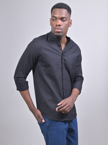 MANDARIN COLLAR DOBBY PLAIN SHIRT