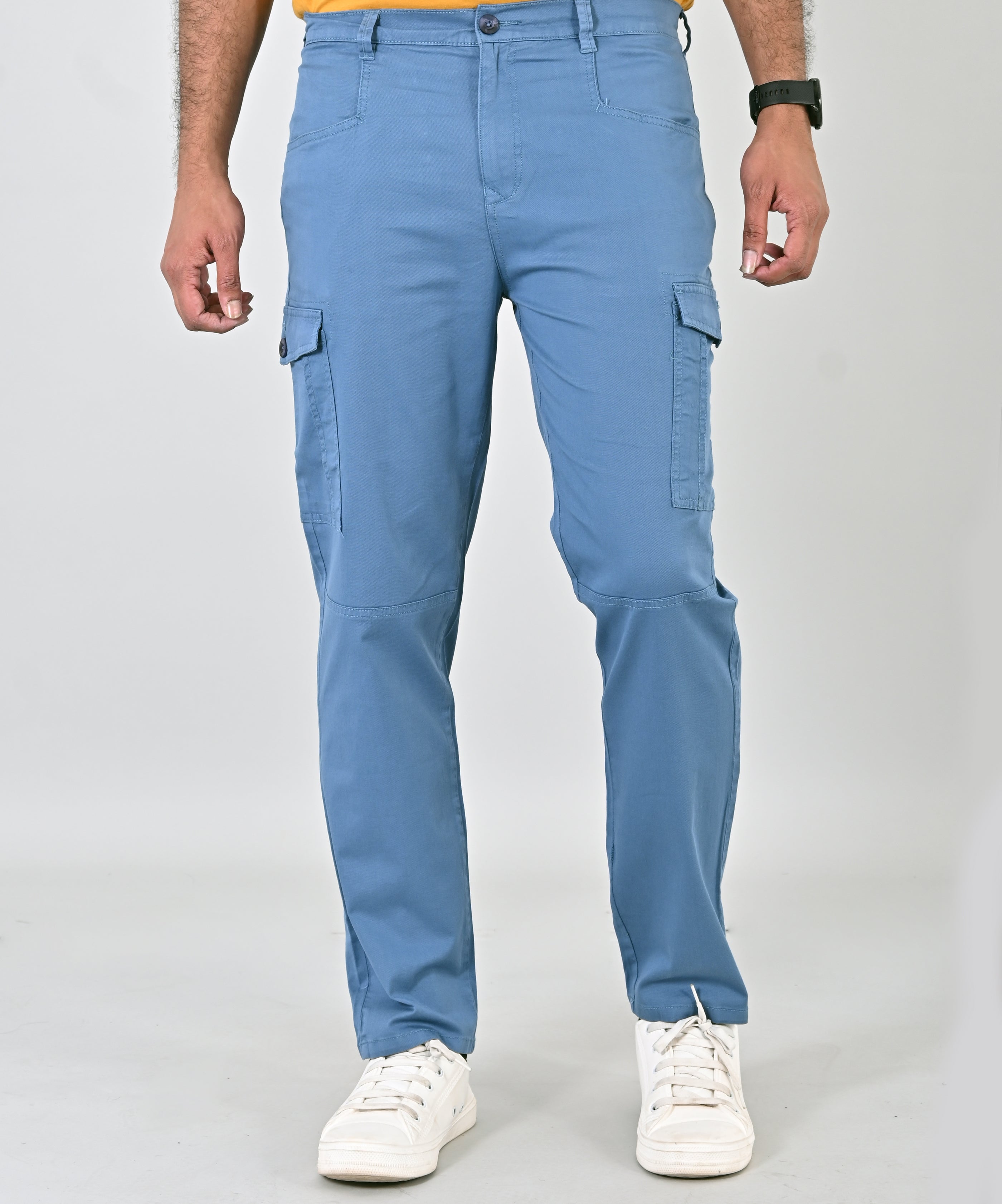 The Souled Store Overdyed Blue Regular Fit Cargo Trousers
