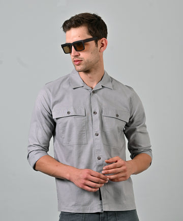 Plain Oxford Double Pocket Ash Grey Shirt