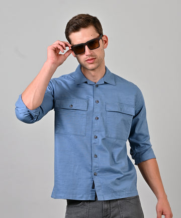 Plain Oxford Double Pocket Blue Shirt