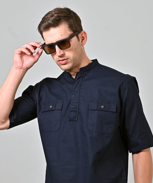 Cord Double Pocket Five Sleeve Navy Shirt