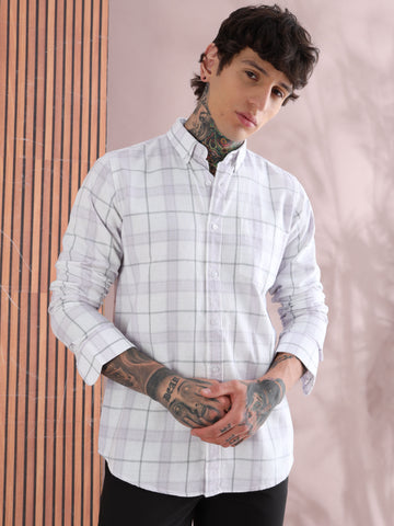 DOBBY CHECKED PURPLE SHIRT