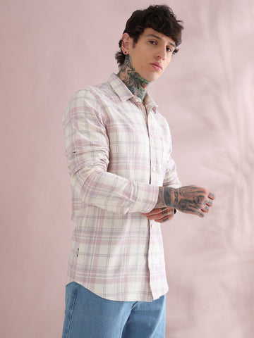 DOBBY CHECKED PINK SHIRT
