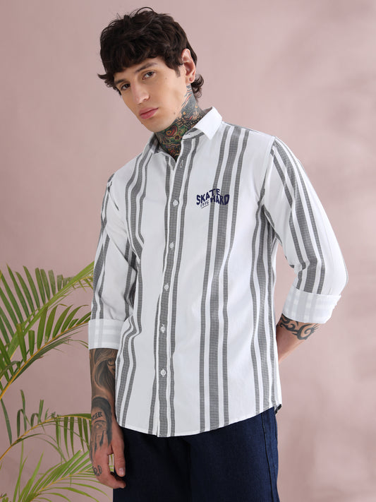 CORDUROY STRIPED BUTTON DOWN COLLAR SHIRT