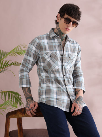 DOBBY CHECKED BROWN SHIRT
