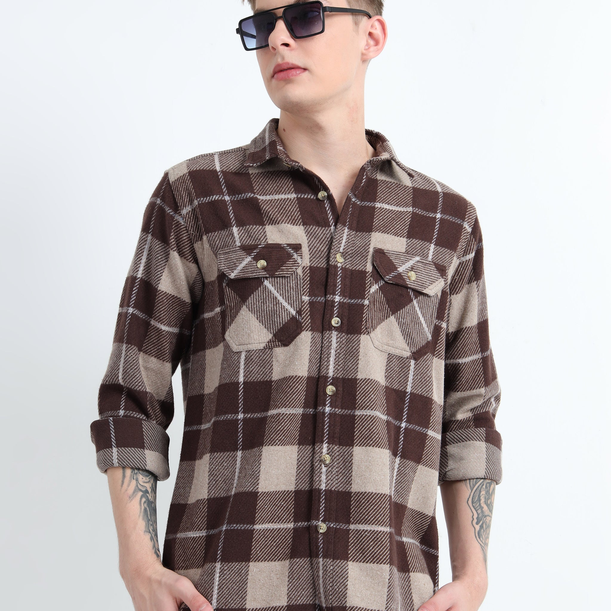 BRUSHED DOBBY DOUBLE POCKET SHIRT