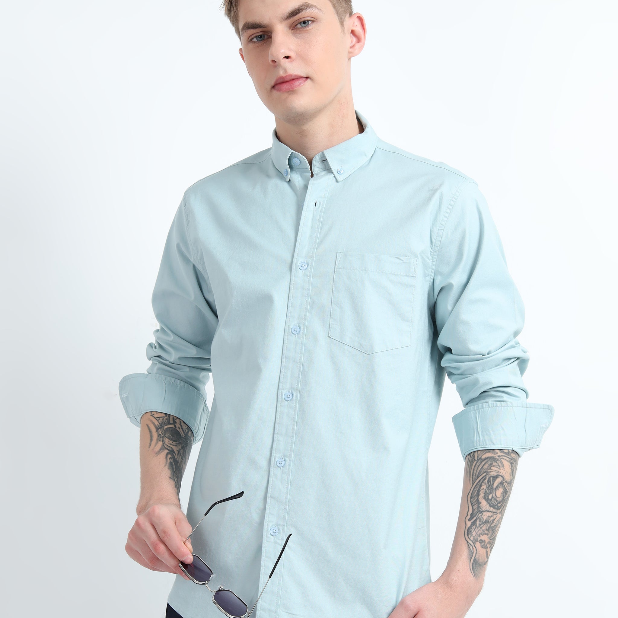 OXFORD PLAIN LYCRA LIGHT BLUE SHIRT