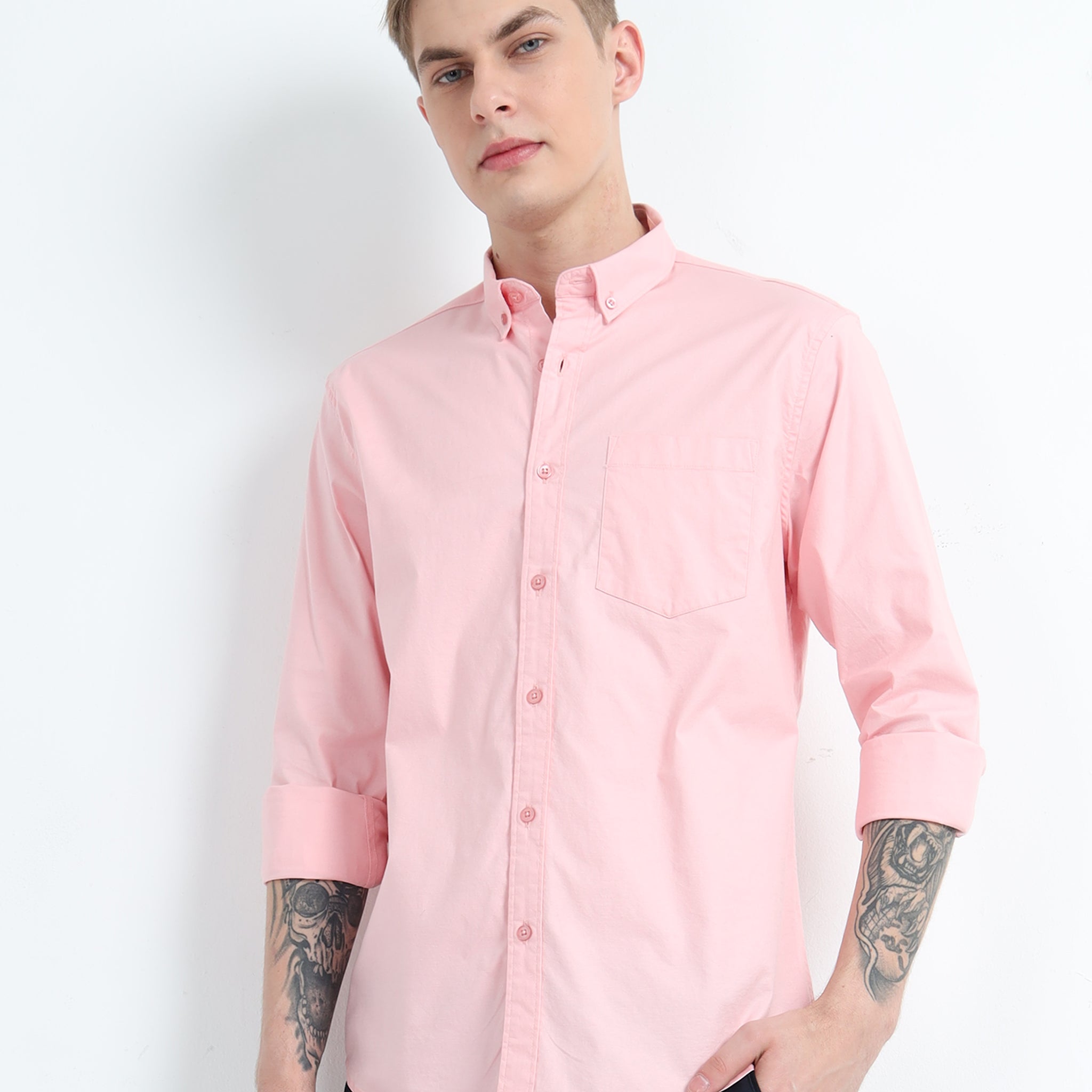 OXFORD PLAIN LYCRA PINK SHIRT