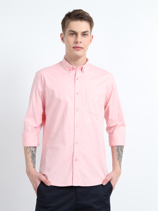 OXFORD PLAIN LYCRA PINK SHIRT